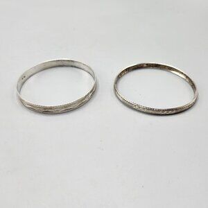 Sterling Silver Bangles Etched Geometric Pattern 925
